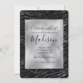 Convites Impressão de Zebra Espelho Preto Prateado