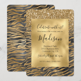 Convites Impressão de Zebra Minúscula Glitzy Preta Dourada