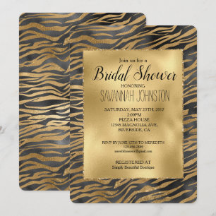 Convites Impressão de Zebra Minúscula Glitzy Preta Dourada