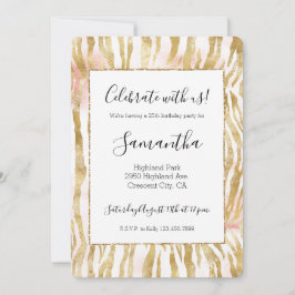 Convites Impressão de Zebra Rosa Dourada
