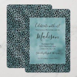 Convites Impressão do Leopardo Azul-Teal Glam Turquoise