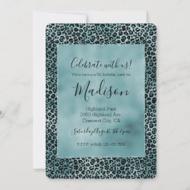 Convites Impressão do Leopardo Azul-Teal Glam Turquoise