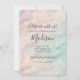 Convites Impressão do Leopardo do Peach Aqua Tie Dye Silver