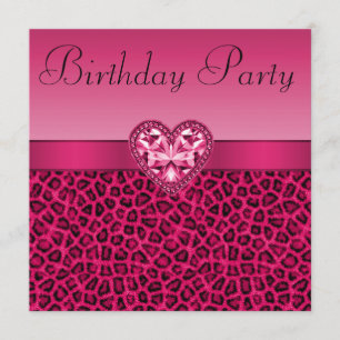 Convites Impressão do leopardo do rosa quente & aniversár