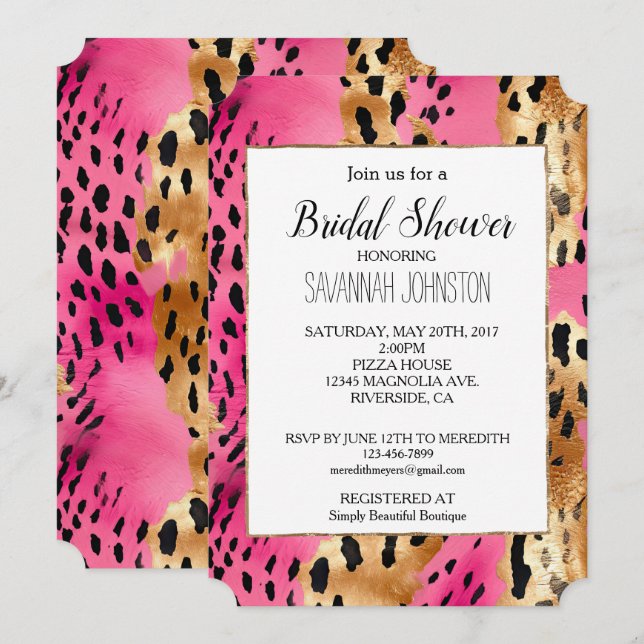 Convites Impressão do Leopardo Glam Rosa Girassol (Frente/Verso)