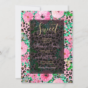 Convites Impressão do Leopardo Rosa Elegante e Design Flora