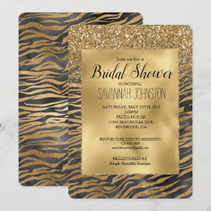 Convites Impressão do Sparkle Zebra Preto e Dourado com br