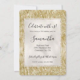 Convites Impressão Dourada de Confetti Glitzy Zebra