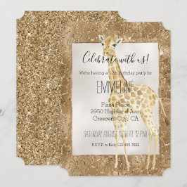 Convites Impressão Dourada de Girafa Glitter