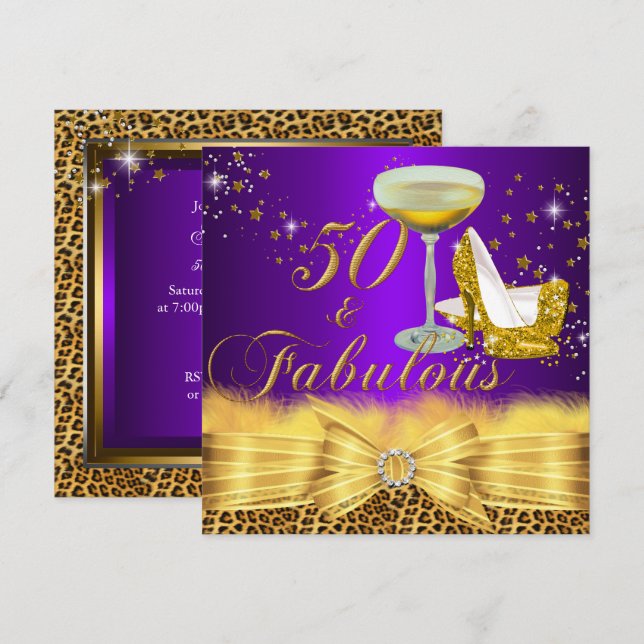 Convites Impressão e saltos do Leopardo Roxo 50 e Fabuloso (Frente/Verso)