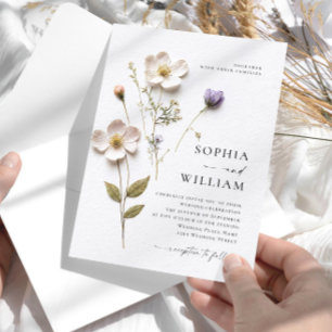 Convites Impressão Elegante Pressionou Casamento de Flores 