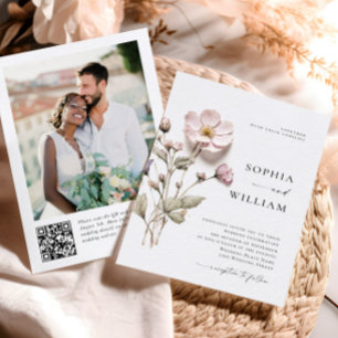 Convites Impressão Elegante Pressionou Casamento de Flores 