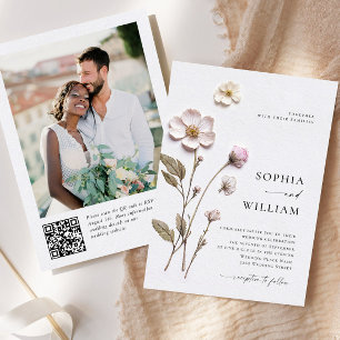 Convites Impressão Elegante Pressionou Casamento de Flores 