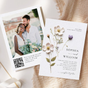 Convites Impressão Elegante Pressionou Casamento de Flores 