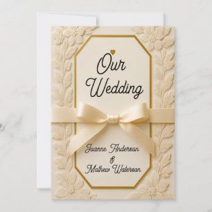Convites Impressão em Tela de Casamento Creme e Dourado – M