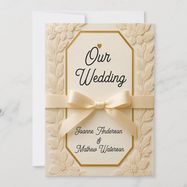 Convites Impressão em Tela de Casamento Creme e Dourado – M (Frente)