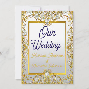 Convites Impressão em Tela de Casamento Creme e Dourado – M