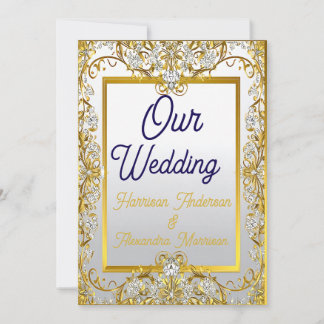 Convites Impressão em Tela de Casamento Creme e Dourado – M