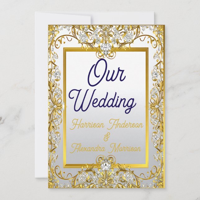 Convites Impressão em Tela de Casamento Creme e Dourado – M (Frente)
