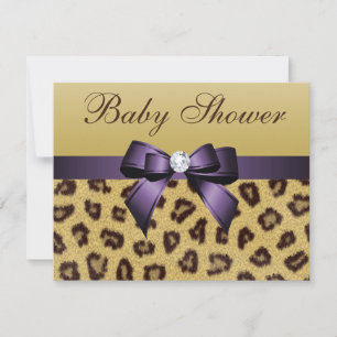 Convites Impressão Leopard, Chá de fraldas Arco Roxo