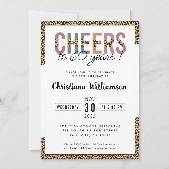 Convites Impressão Leopard da 60ª Festa de aniversário mode (Frente)