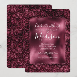 Convites Impressão Leopard Glam Burgundy