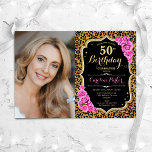 Convites Impressão Leopard Impressão Dourada Cor-de-Rosa Pr<br><div class="desc">Elegante convite floral feminino para o 50º aniversário com sua foto. Design cor-de-rosa preto brilhante com ouro brilhante falso. Possui impressão de leopardo animal, rosas rosa, fonte de script e confete. Perfeito para uma festa de comemoração de na moda adulto. Personalize com seus próprios detalhes. Pode ser personalizado para qualquer...</div>