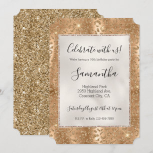 Convites Impressão Leopardo com Glitter Dourada