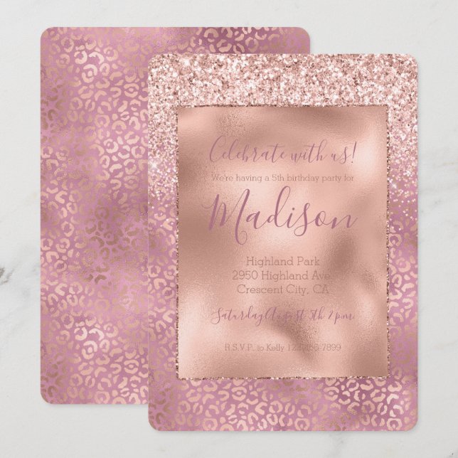Convites Impressão Leopardo Cor-de-rosa brilhante (Frente/Verso)