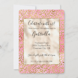 Convites Impressão Leopardo Dourada com Cor de Água Rosa