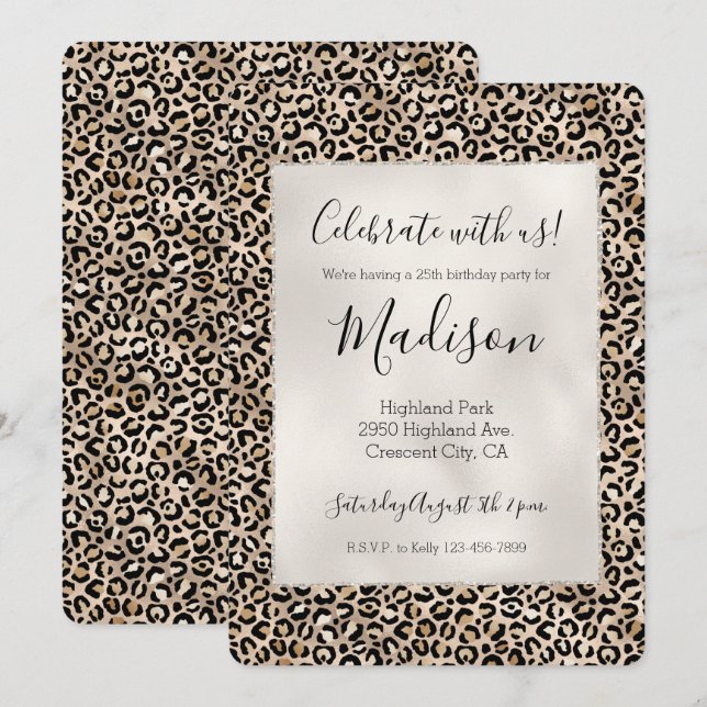 Convites Impressão Leopardo Dourada Glam (Frente/Verso)