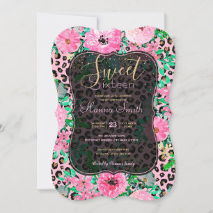 Convites Impressão Leopardo Elegante e design cor-de-rosa