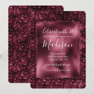 Convites Impressão Leopardo Glam Burgundy