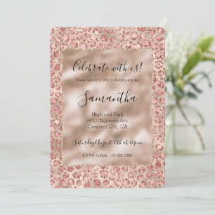 Convites Impressão Leopardo Luminosa Dourada, Cor-de-rosa-c