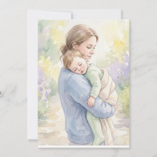 Convites Impressão personalizada de mãe e bebê em aquarela