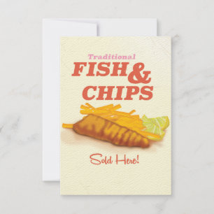 Convites Impressão vintage tradicional de peixe e batatas f
