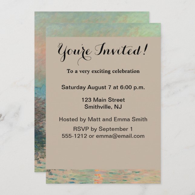 Convites Impressionismo das Belas Artes do Monet Sunset (Frente/Verso)