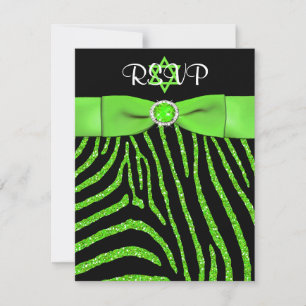 Convites IMPRESSO RIBBON Zebra, Limão FAUX Glitter RSVP Ca