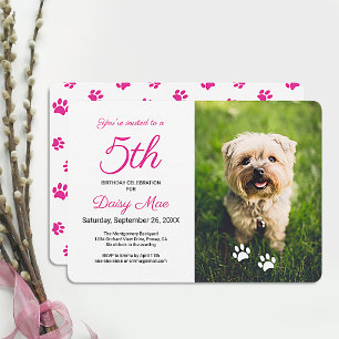 Convites Impressões de Pata Rosa de Aniversário de Pet Foto