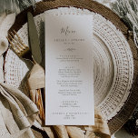 Convites Imprimível | Menu de Casamento Verde Mínimo Folha<br><div class="desc">Este cartão de casamento mínimo de folha verde é perfeito para um casamento de boho. A design apresenta uma simples silhueta verde-verde-verde em verde-oliva com o estilo minimalista da boêmia montanhosa. Este menu pode ser usado para recepção de casamento, janto de ensaio ou qualquer evento. Solicite as placas impressas, faça...</div>