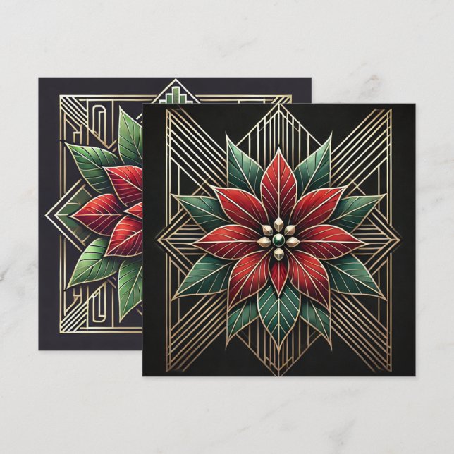 Convites Imprimível Retro Art Deco Poinsettia Scrapbook (Frente/Verso)
