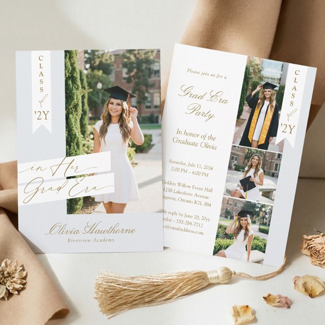 Convites In Her Grad Era Elegant Photo Graduation Party (In Her Grad Era Elegant Photo Graduation Party Invitation)