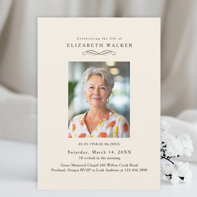 Convites In Loving Memory Beige Photo Funeral Invitation (In Loving Memory Beige Photo Funeral Invitation)