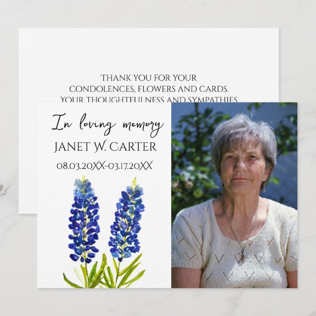 Convites In Loving Memory Bluebonnets Texas Floral Funeral (Frente/Verso)