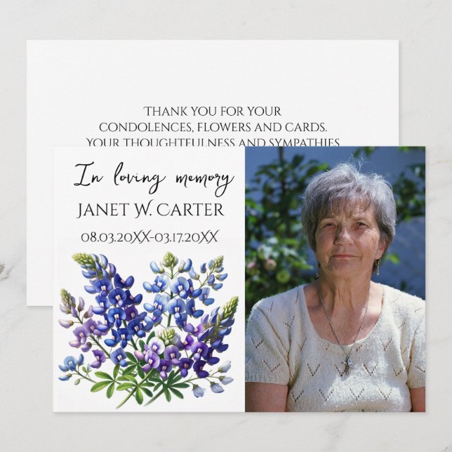 Convites In Loving Memory Bluebonnets Texas Floral Funeral (Frente/Verso)