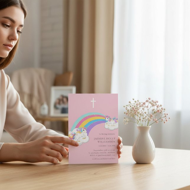 Convites in loving memory pink rainbow childrens funeral  (Criador carregado)