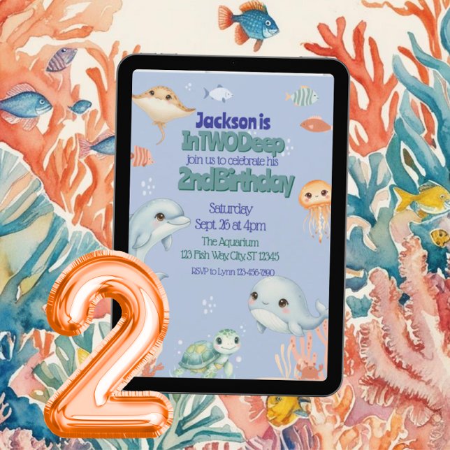 Convites In TWO Deep, Blue Under the Sea 2nd Birthday  (Criador carregado)