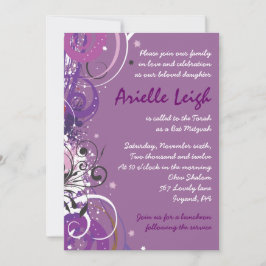 Convites Incêndio Violeta Quente Estrelas Bat Mitzvah Convi