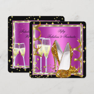 Convites Incrível 50 Fantástico Festa Rosa Preto Branco Dou