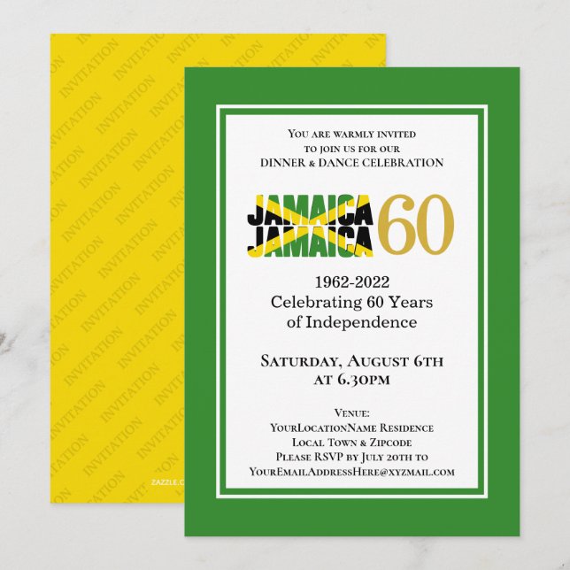Convites Independência do 60º aniversário da Jamaica (Frente/Verso)